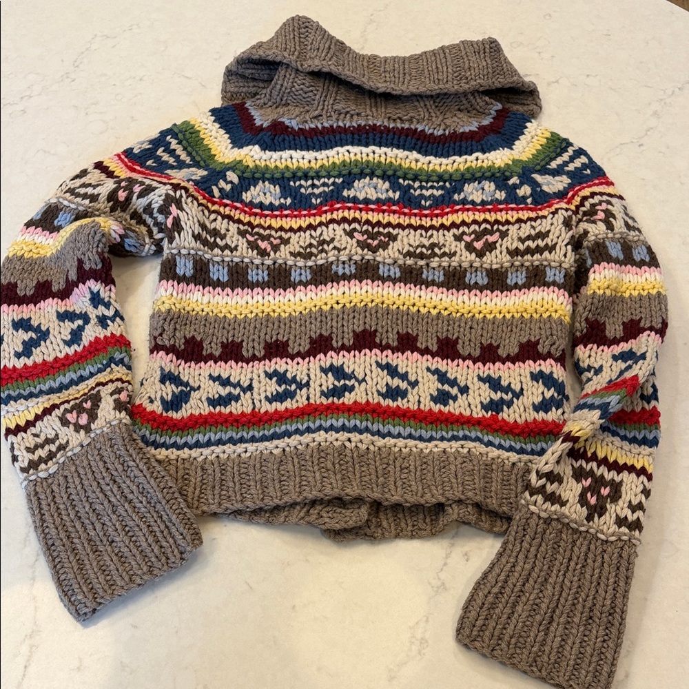 Y2K American Eagle Chunky Hand Knit Multicolor Sweater Size Medium - Picture 7 of 7